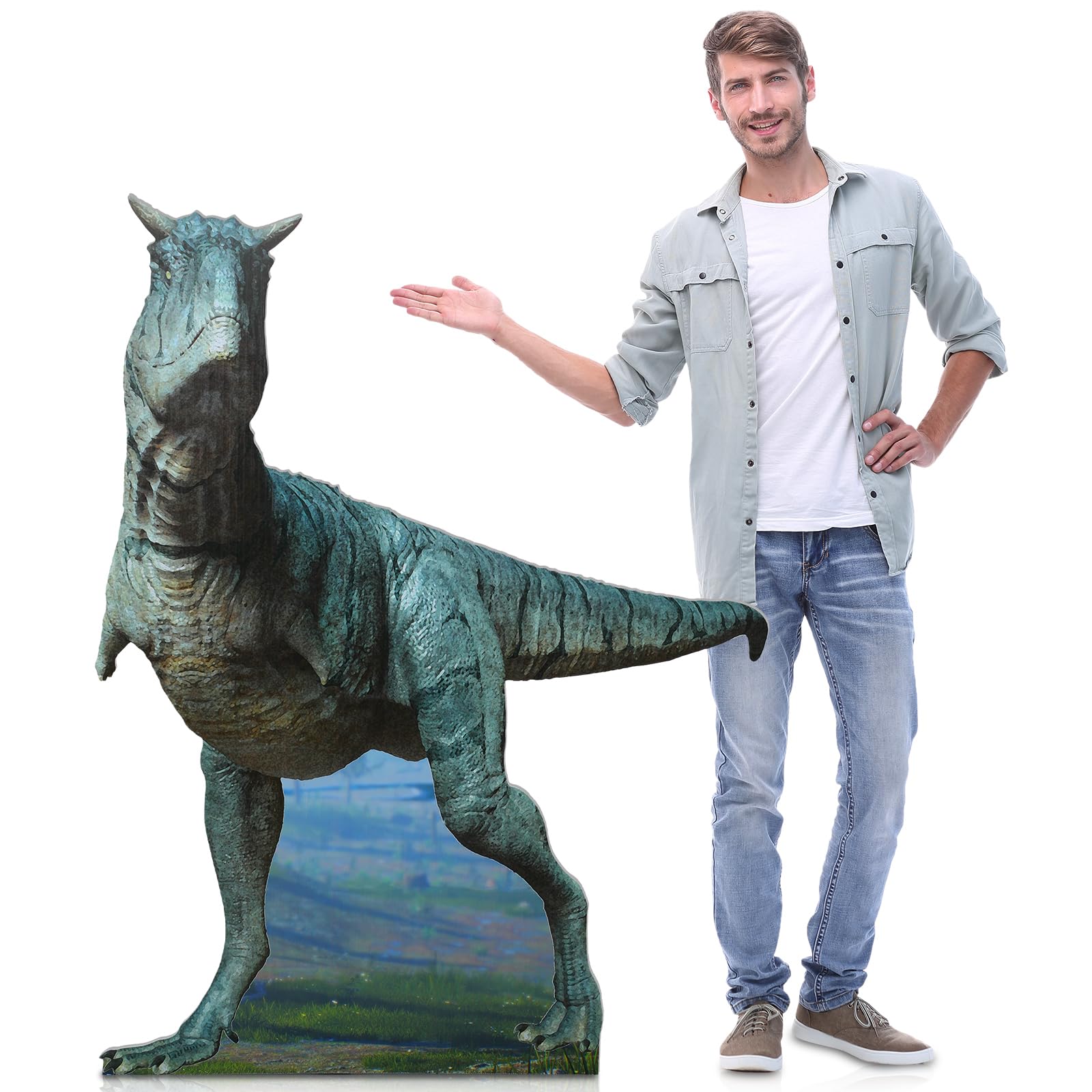 Colingmill 4 ft Life Size Carnotaurus Dinosaur Cardboard Standup Cutout Jurassic Birthday Party Decoration Photo Prop PVC Cutout Dinosaur Theme Party