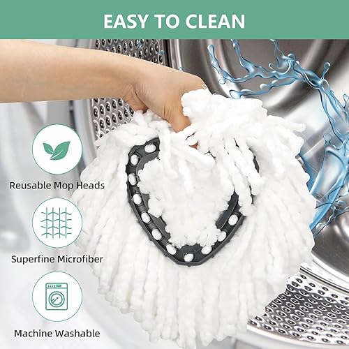 Miniatura 6 de 2 cabezales de trapeador compatibles con mopas giratorias O-Ceda EasyWrin, 100% microfibra, limpieza profunda, lavable a máquina y fácil de