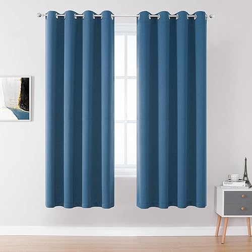 Miniatura 1 de DUALIFE Cortinas azul medianoche de 63 pulgadas de largo para habitación de niños y niños, 2 paneles, cortinas bohemias con ojales para dormitorio,