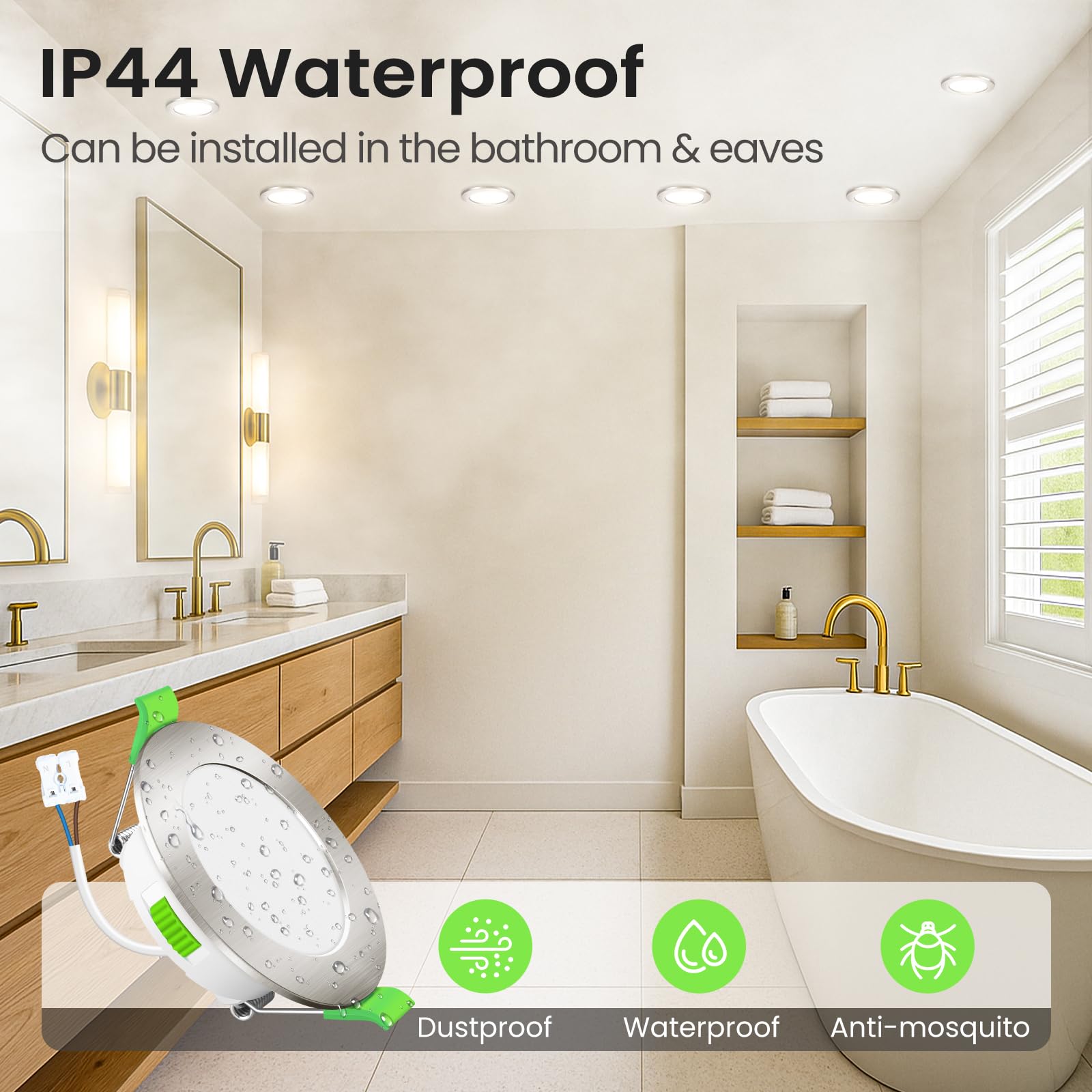 ALUSSO LIGHTING Focos Led Interior Techo,7W 550LM downlight led techo empotrable,3CCT 3000K 4000K 6500K, IP44 Corte 90-100mm, Foco Empotrable Led Techo Para baño,Cocina, dormitorio,Níquel,6 Pack