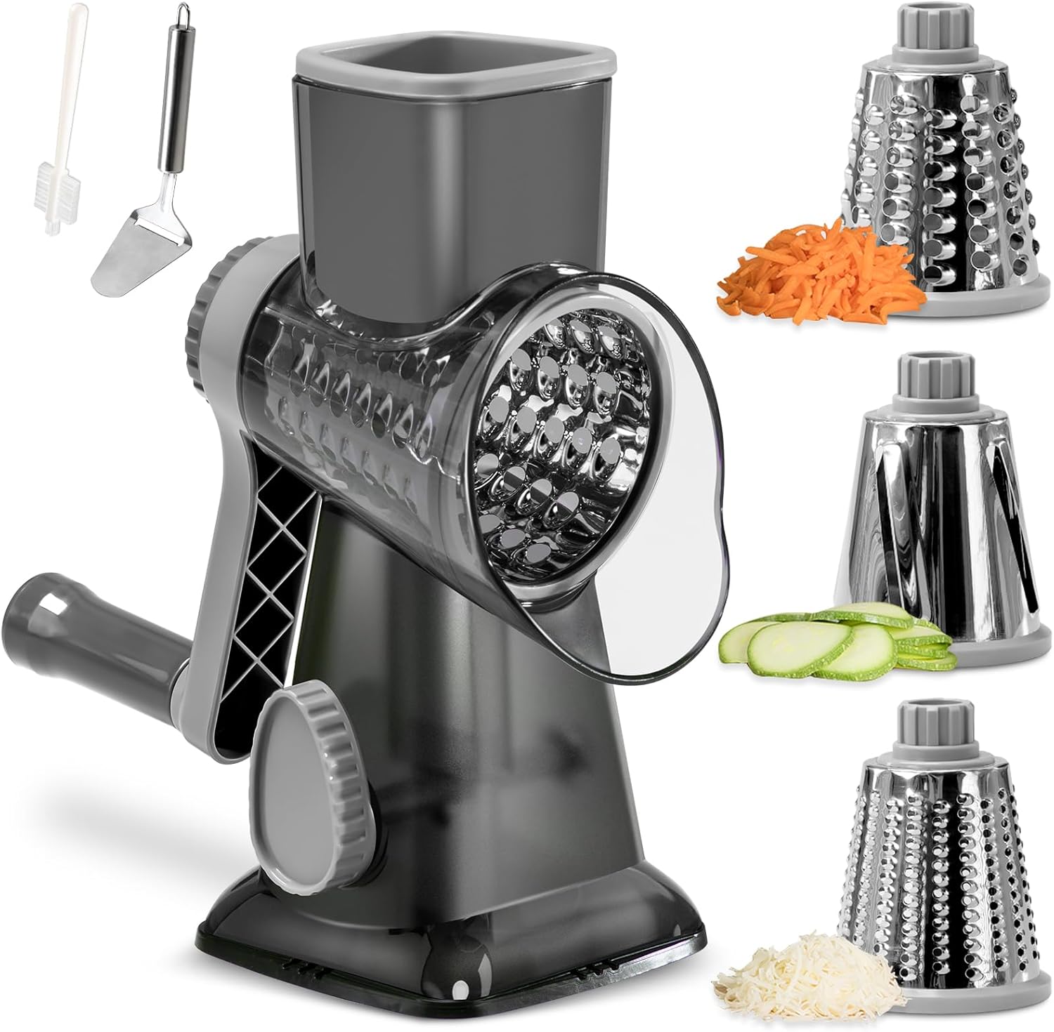 Cheese Grater Hand Crank Rotating Cheese Shredder Stainless Steel Vegetable Slicer Grater for Kitchen 3 Blades for Cheese, Carrot, Cucumber, Nuts, Chocolate, Dark Grey Cheese Grater Hand Crank Rotating Cheese Shredder Stainless Steel Vegetable Slicer Grater for Kitchen 3 Blades for Cheese, Carrot, Cucumber, Nuts, Chocolate, Dark Grey
