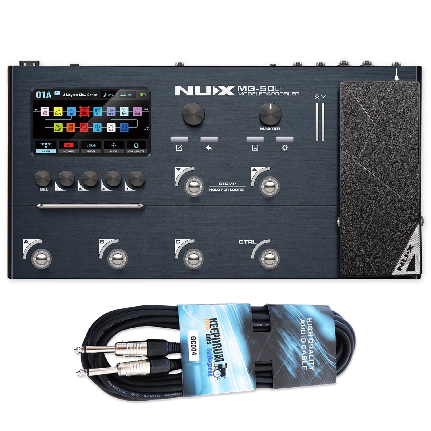 Nux MG50Li Dark Blue Multi-Effektgerät mit keepdrum Kabel