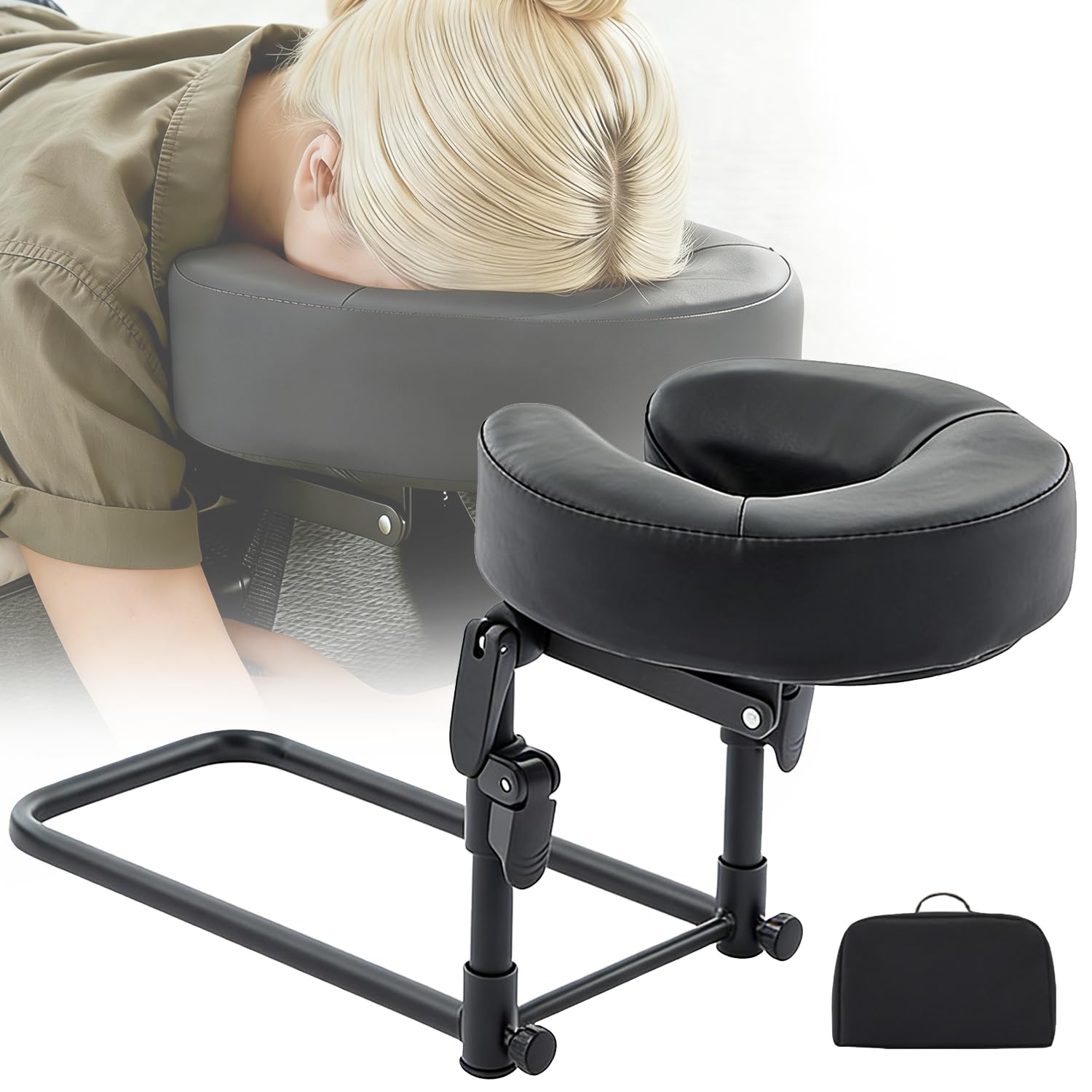 Reposacabezas de masaje para cama, reposacabezas de masaje para tumbonas, reposacabezas universal ajustable para camillas de masaje (con soporte facial), reposacabezas para tratamientos cosméticos y