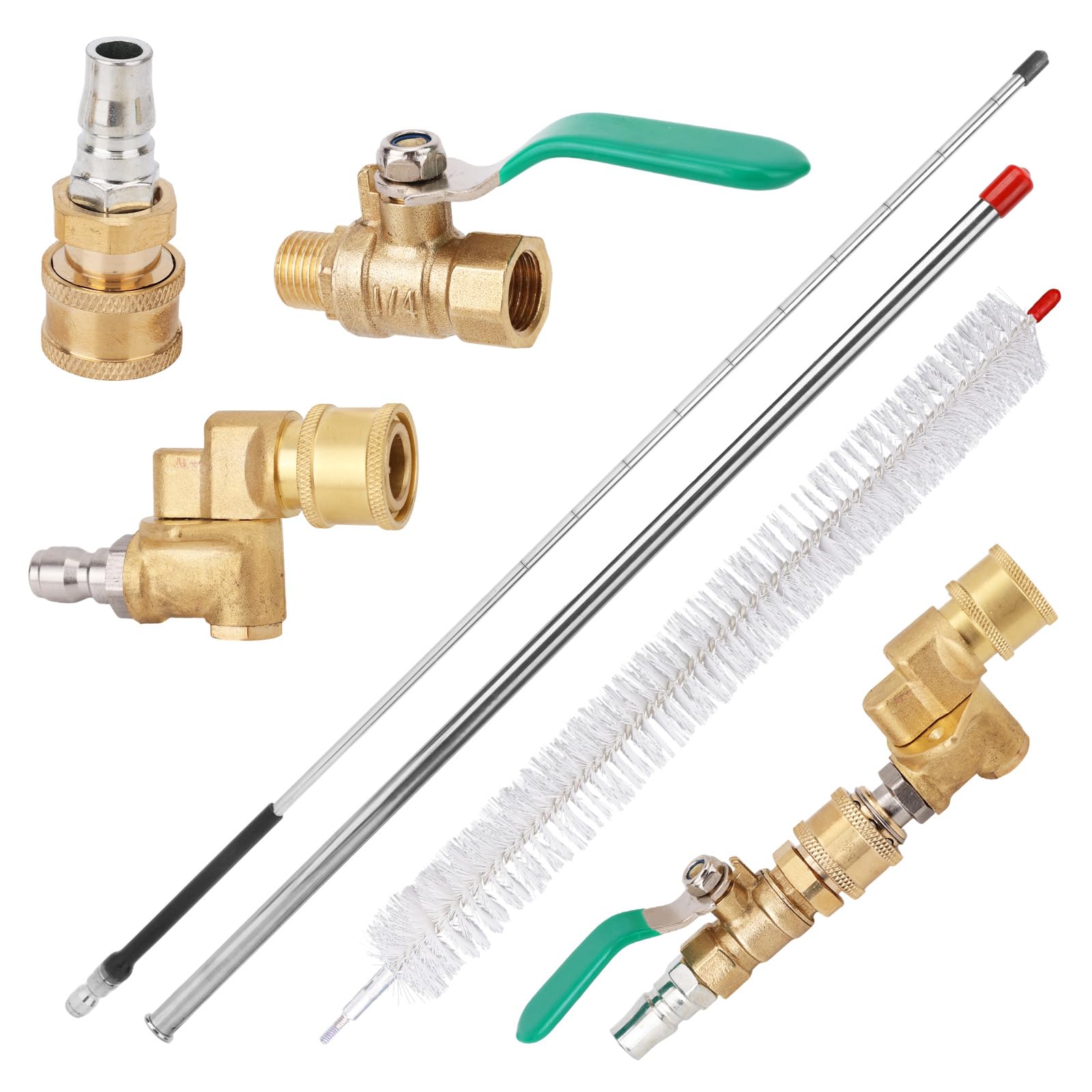 Kit Asta Pulizia Radiatore, Asta 57cm con 5 Giunzioni Angolate Interruttore Valvola Spazzola Strumento Pulitore Radiatore per Auto Camion Pulitrice a Pressione Pompa Aria Pressione Risciacquo