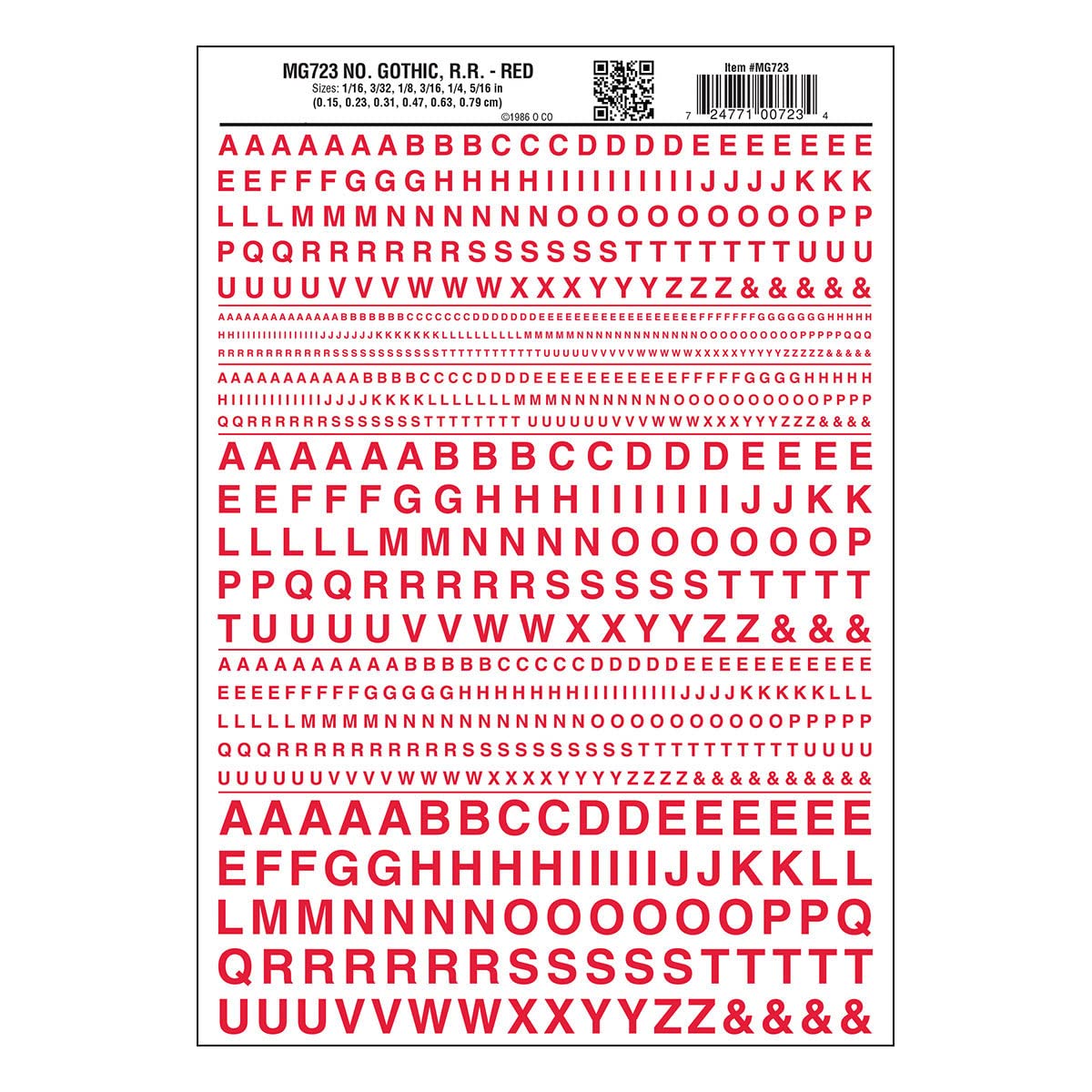 Woodland Scenics MG723 Red Gothic RR Letters Dry Transfer Decals Model Graphics