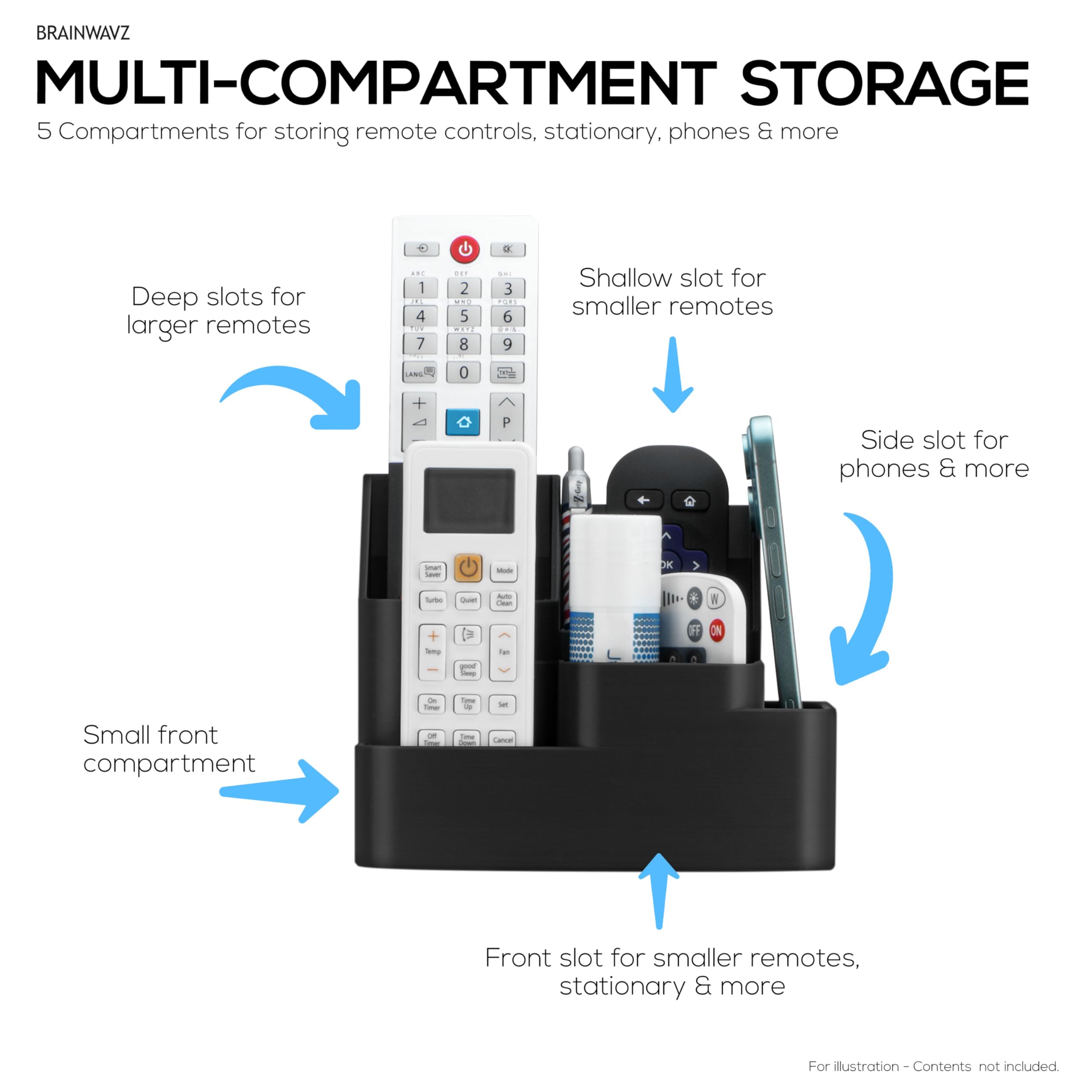 BRAINWAVZ Organizer da parete per telecomandi e videogiochi, supporto per telecomandi/mobile con ganci rimovibili per cuffie e controller – Adatto per PS5, Xbox, TV e telecomandi in streaming