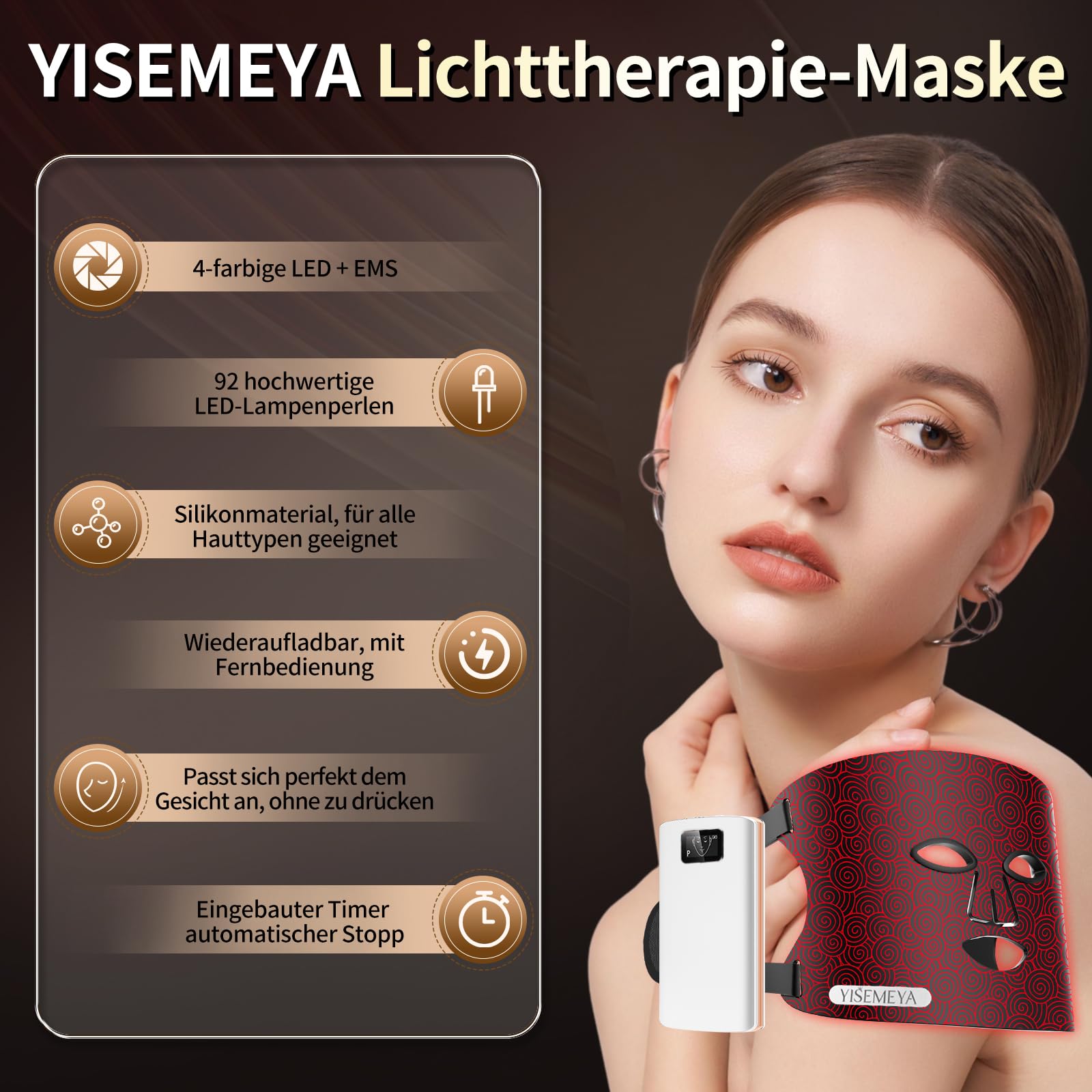 EMS - Máscara de belleza con luz LED, 4 colores con luz LED, terapia de silicona, herramienta de belleza para el cuidado de la piel, antienvejecimiento, reafirmante y rejuvenecedor, dispositivos de