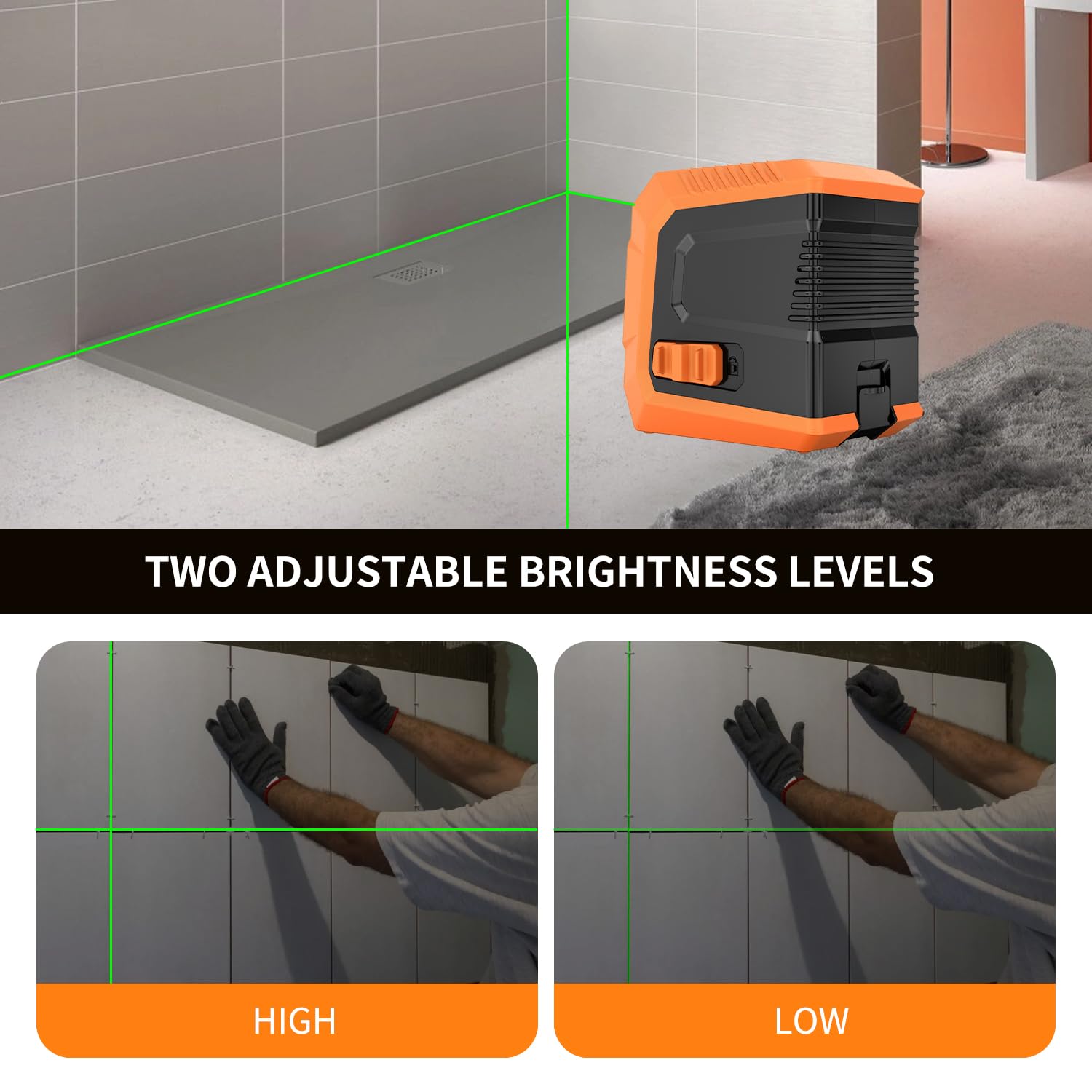 Grünkreuz-Laser Nivelliergerät, Automatische Nivellierung, Helligkeitsregelung, IP54 Schutz, Kompakt und Tragbar für Innen- und Außenbau, Montage und Gegenstandsaufhängung
