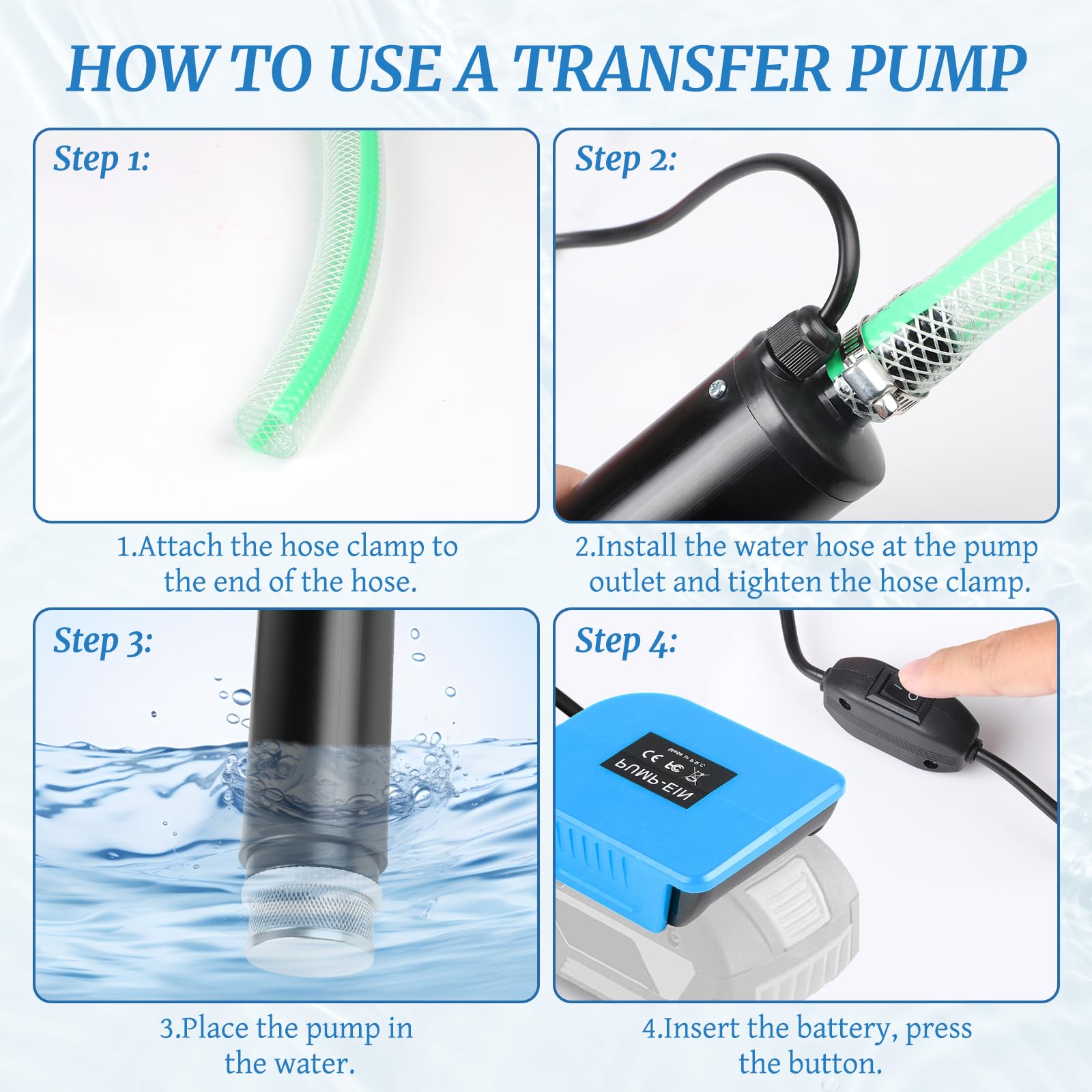 CPROSP Pompa Sommergibile Portatile, Compatibile con Batteria Bosch GBA da 18 V (Senza Batteria), 30L/min Pompa di Trasferimento, per Piscina, Giardino, Acquario, Stagni, Campeggio