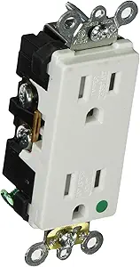 Leviton 15 Amp, 125 Volt, Decora Plus Duplex Receptacle, Straight Blade, Hospital Grade, Self Grounding, Tamper Resistant, 16262-SGW, White