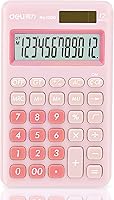 Vista 1 de Deli Calculadora básica de función estándar, calculadora de escritorio de 12 dígitos con pantalla LCD grande, calculadoras de oficina de energía Rosa