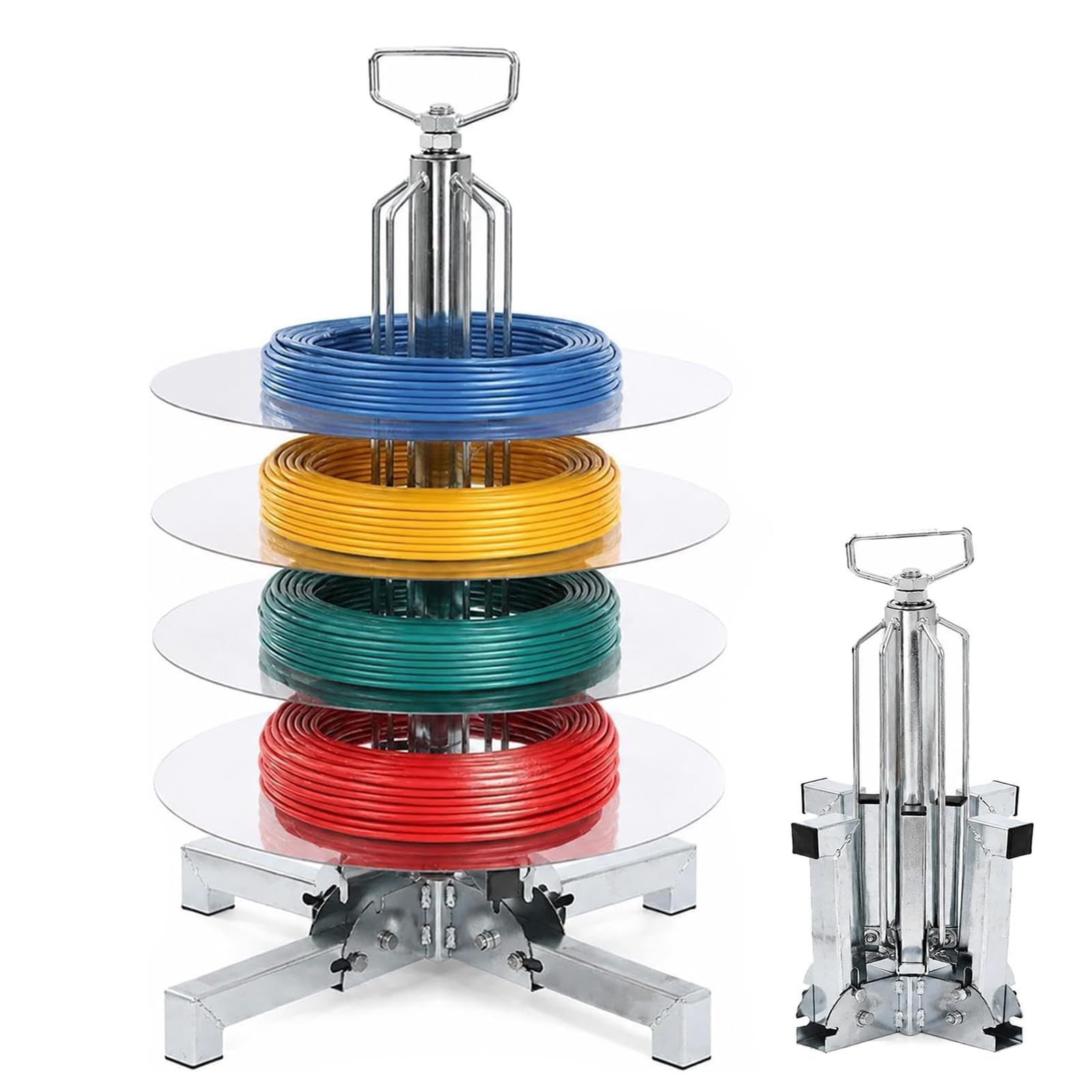 Portabobine di Filo Pieghevole, Dispenser per Bobine di Cavi, con velocità di Rotazione Regolabile, Piastre in Acciaio Multistrato Rimovibili, per Bobine di Filo Elettrico da 1,5-16 Mm²