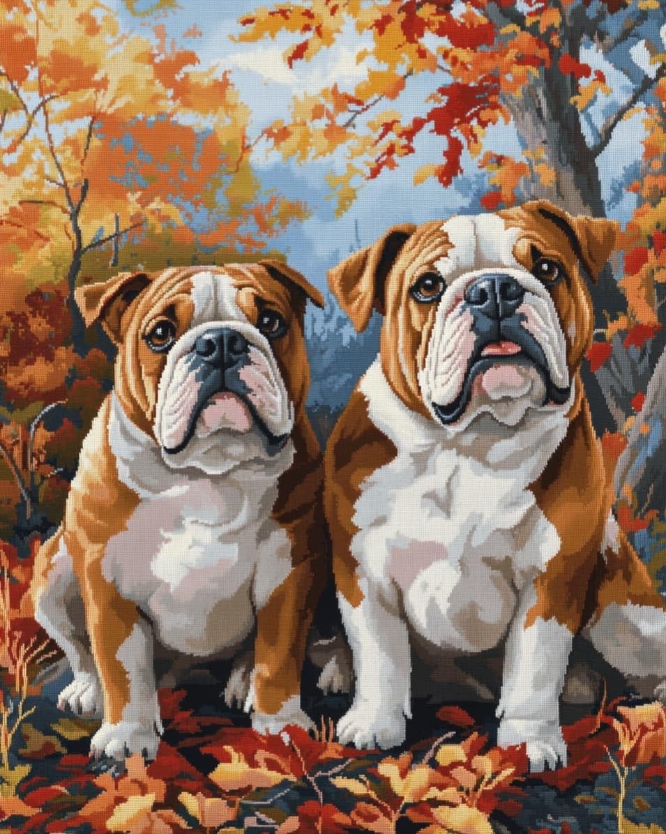 WallustrioaW DIY 11CT Stamped Cross Stitch Kits for Beginners,Two Bulldogs,Easy Needlepoint Embroidery Cross Stitch Art Craft for Wall Decoration,40x50cm