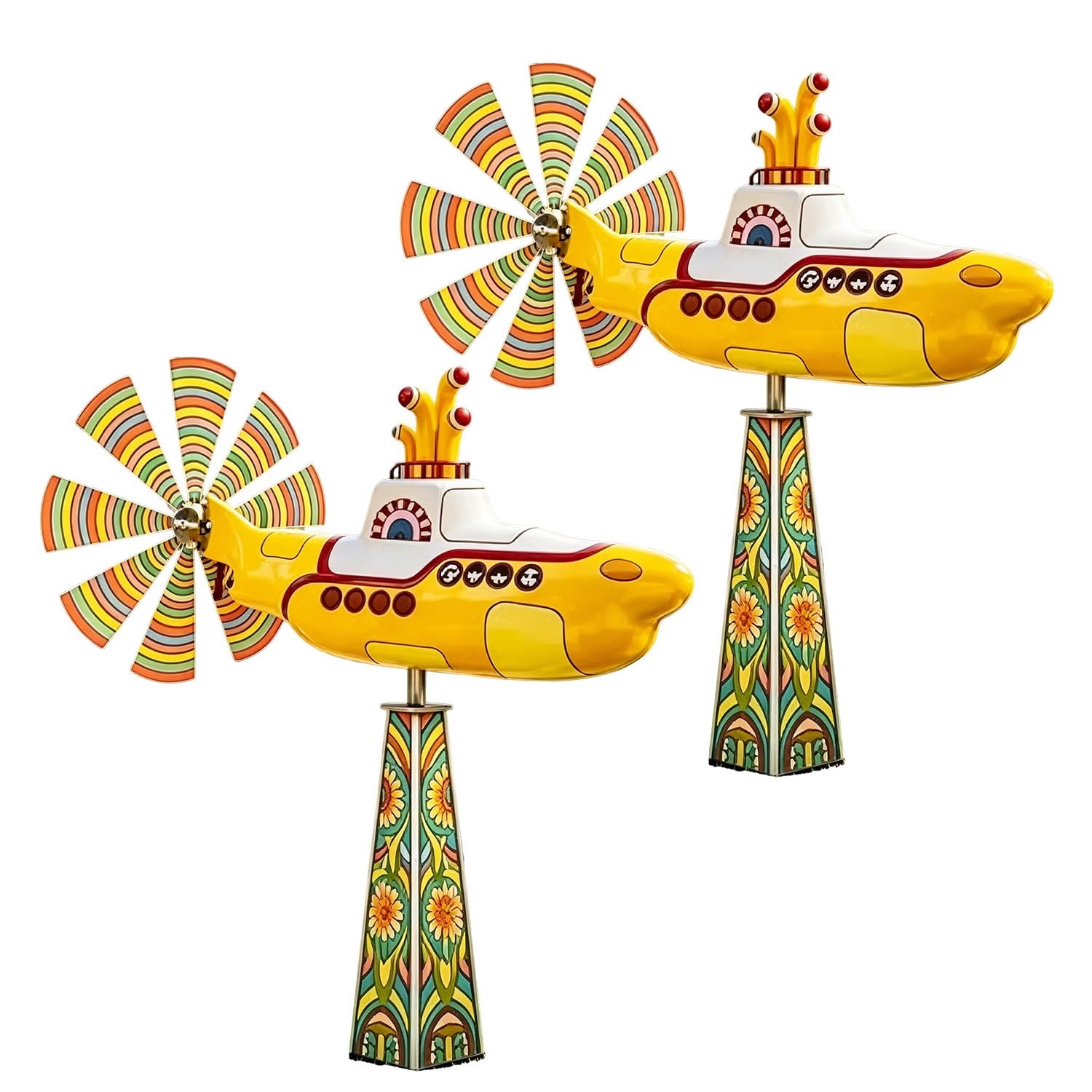 Yellow Submarine Wind Spinner for Garden, Retro Biplane Kinetic Wind Spinner, Metal Rotating Yard Art, 2D Kinetic Windmill Outdoor Garden Decor for Patio Lawn Flower Bed — view 9