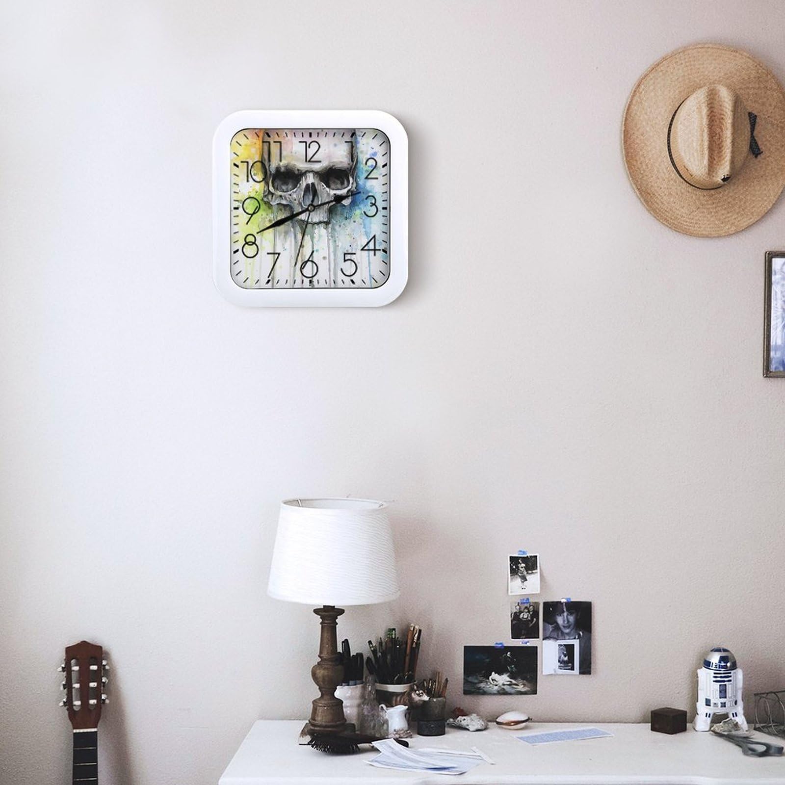 Amazon.co.jp: 掛け時計 ドクロ 頭蓋骨 カラフル 水彩 壁掛け時計 かけ