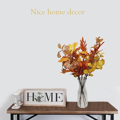 Miniatura 2 de 5 tallos de eucalipto sintético de 23 pulgadas, hojas de roble, decoración de otoño para el hogar, granja, oficina, arreglo floral artificial de