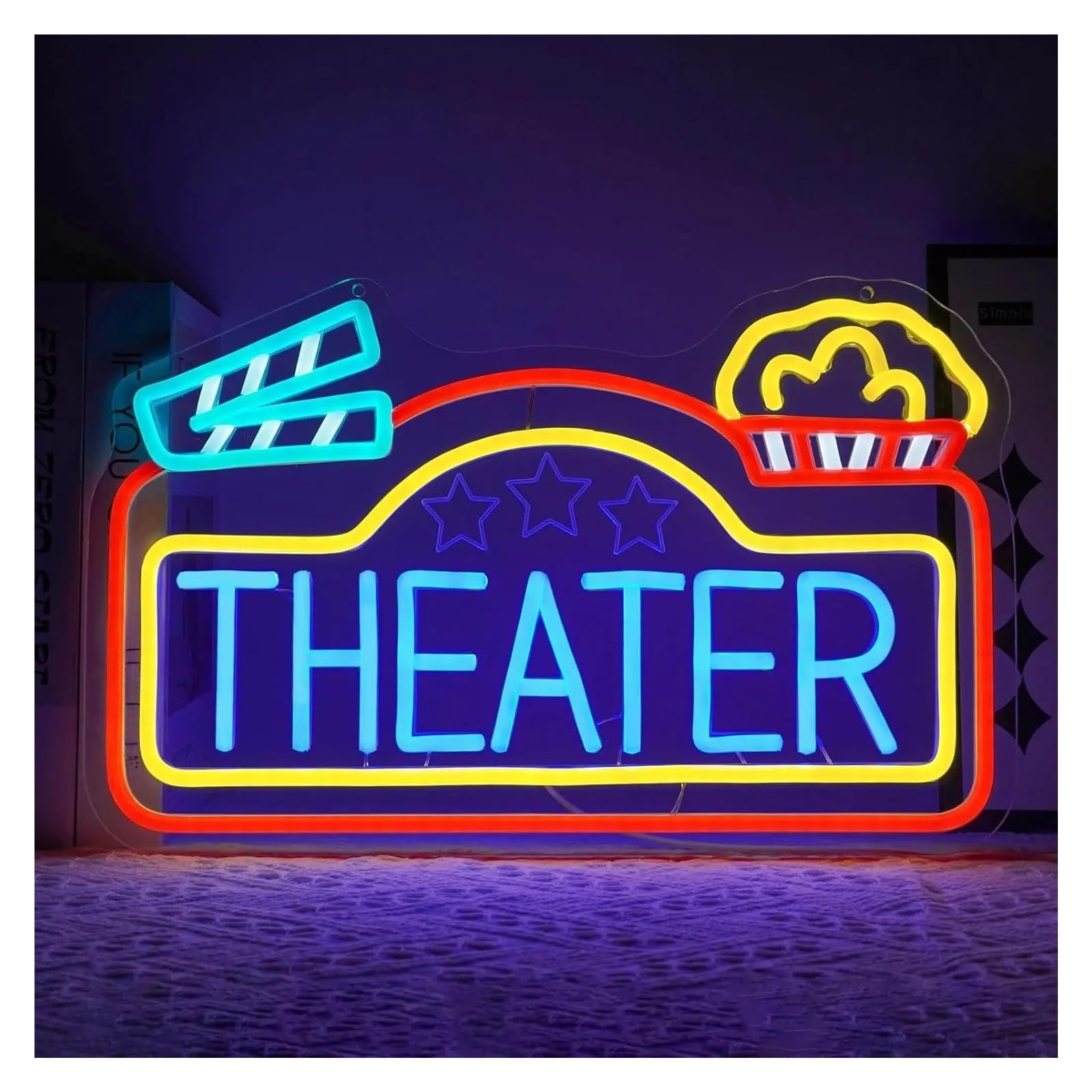 Decoración Lámparas Letrero De Neón Theater Con Luz LED Regulable, Para Sala De Cine, Bar, Fiestas, Rincón De Cine, Decoración, Lámpara De Noche Iluminada, 42cmx26.3cm