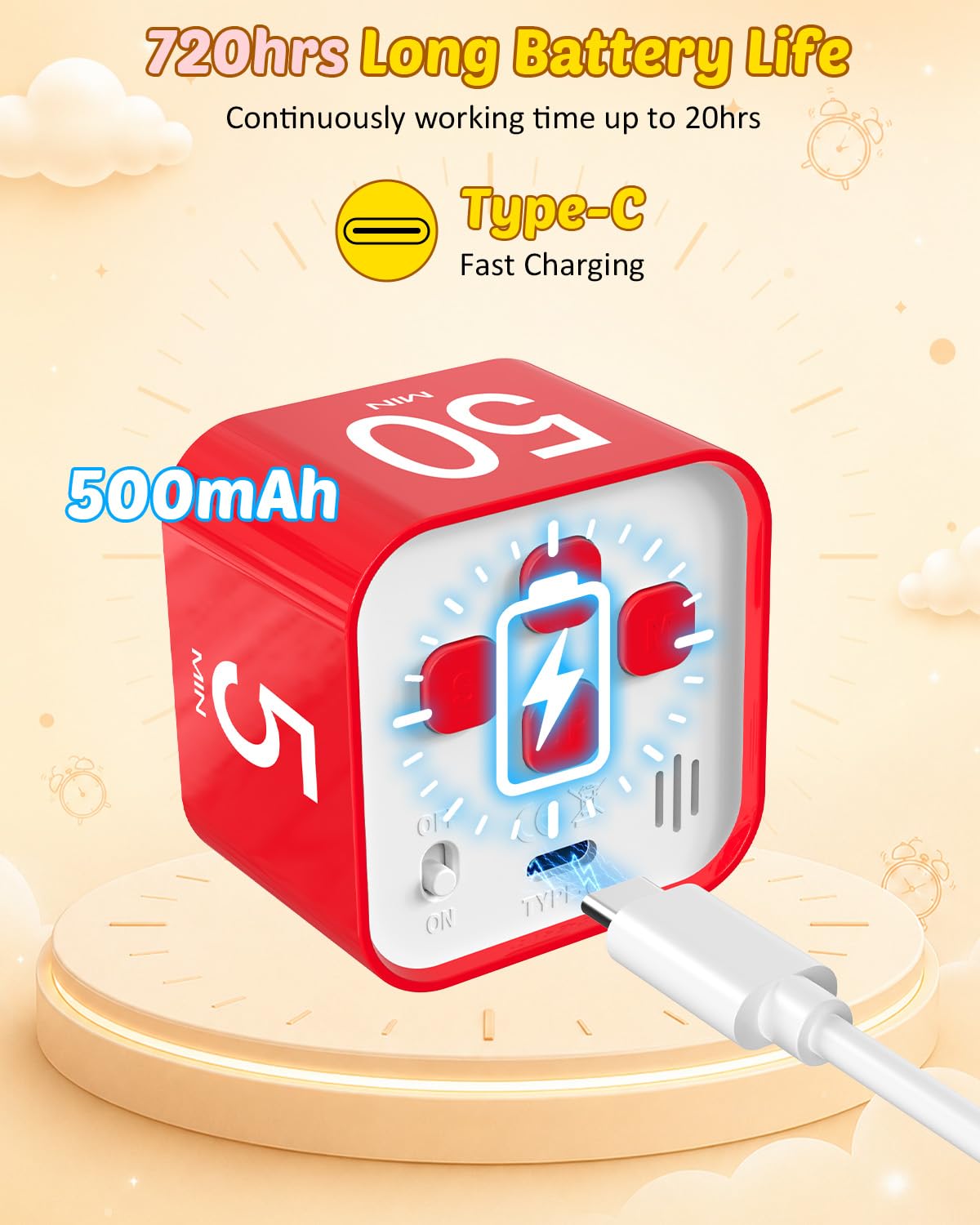 Pomodoro - Timer digitale a cubo, 5/10/25/50 min, produttività visiva, timer flip per scrivania per bambini, conto alla rovescia personalizzato, modalità silenziosa e sonora, per ADHD, studio
