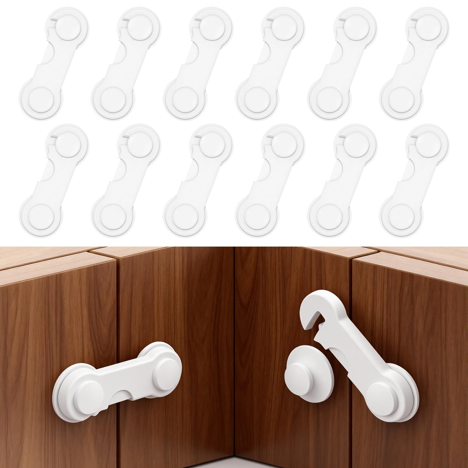 Securite Placard Enfant, 12 Pièces Bloque Porte BéBé Bloque Tiroir Securite pour FenêTre RéFrigéRateur Meubles Cuisine avec Adhésif Aucun Perçage Requis, B-Blanc