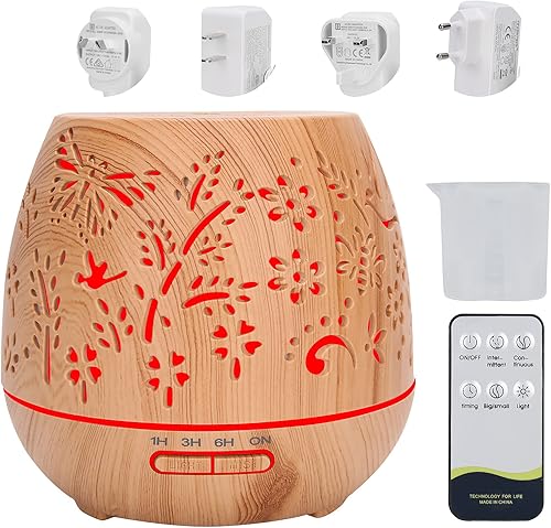Miniatura 9 de FILFEEL Humidificador de aire de 13.5 fl oz, difusor de aroma hueco de grano de madera, humidificador de control remoto, humidificador de niebla