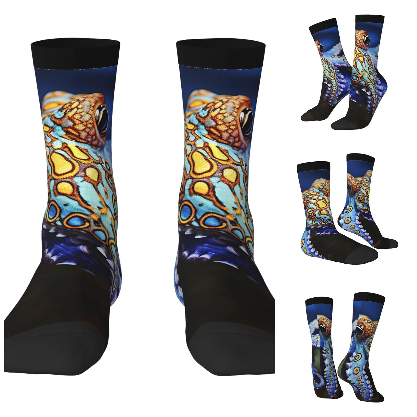 LZQPOEAS Blue Ringed Octopus Athletic Socks Unisex Cushioned Crew Socks Hiking Running Calf Sock Soft Above Ankle Sock