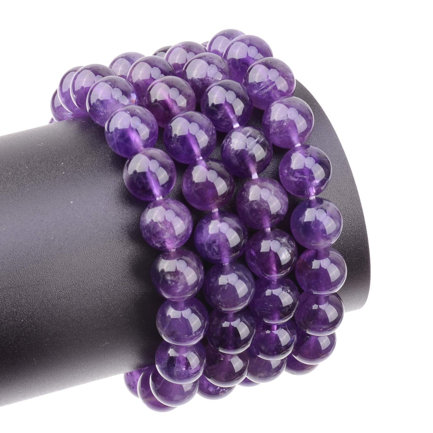LPBeads 80 cuentas sueltas redondas de amatista natural pulidas de 10 mm con cordón elástico para hacer joyas y pulseras
