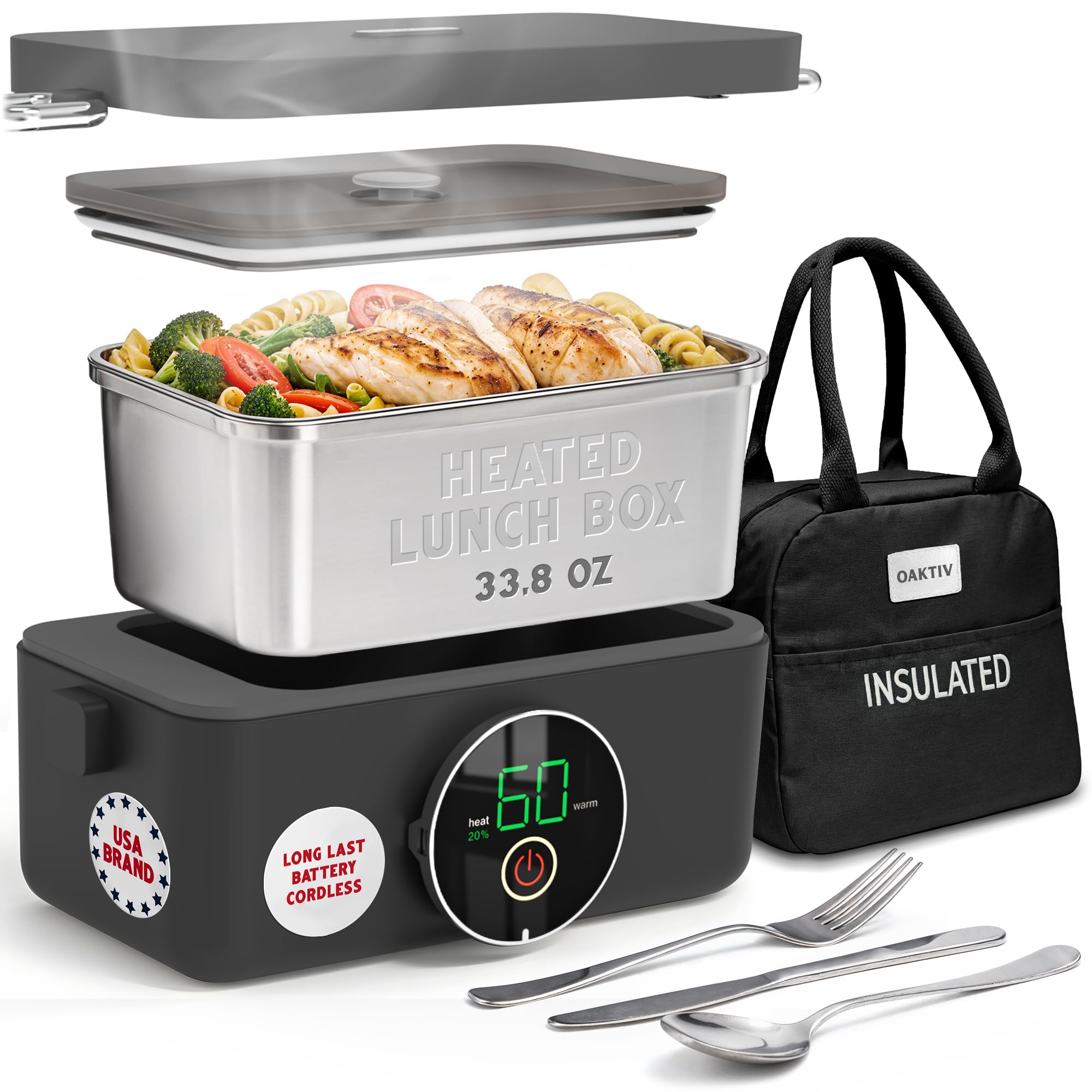 Portable Heated Lunch Box 33 8oz Thermogo Cordless Electric Heated Lunch Box with Scheduled Heating Portable and Rechargeable