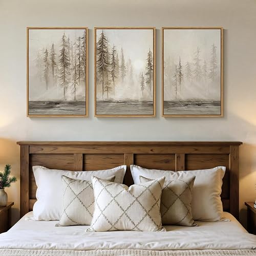 Framed Neutral Tree Set of 3 Wall Art Bedroom, Abstract