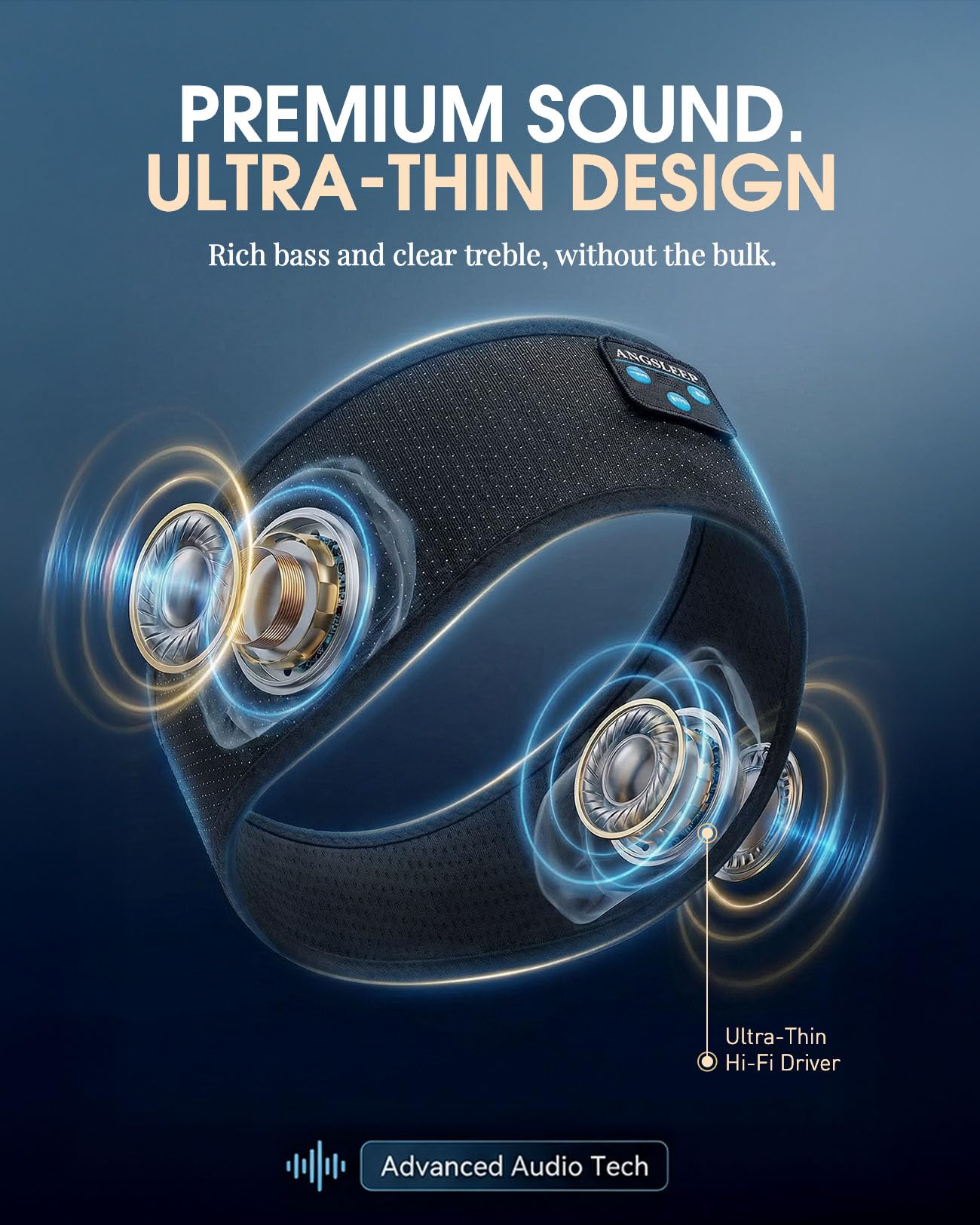 Casque de sommeil Bluetooth 5.4 sans fil avec haut-parleurs stéréo ultra fins pour les personnes dormant sur le côté, résistant à la transpiration et doux, bandeau de sport pour la course à
