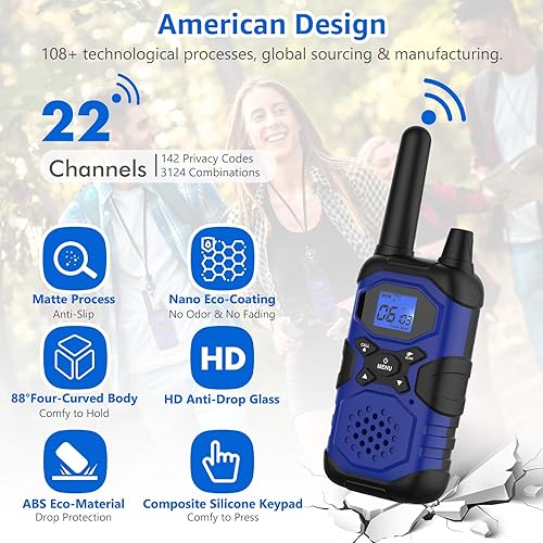 Miniatura 7 de Walkie Talkies para adultos recargables de largo alcance, paquete de 4 unidades, radio familiar de 2 vías NOAA Walkie-Talkies con cable USB, cordón