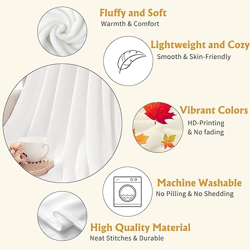 Miniatura 3 de YeeJu Manta decorativa de otoño, pequeña manta de Acción de Gracias con hojas de arce de otoño, manta para mascotas, sofá, cama, para exteriores,