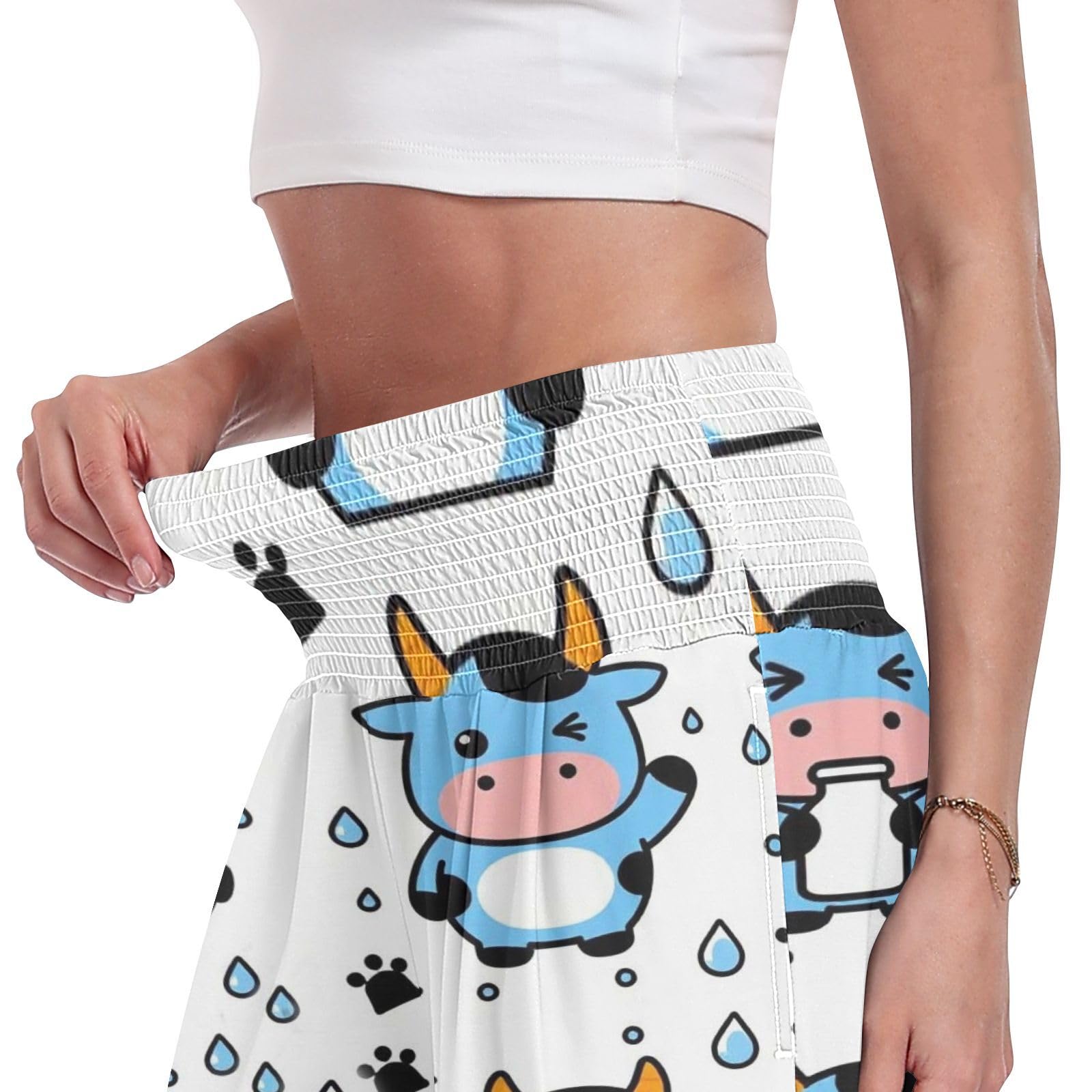 White Cow - Pantalones de pierna ancha para mujer, ligeros, elásticos, informales, ropa de descanso