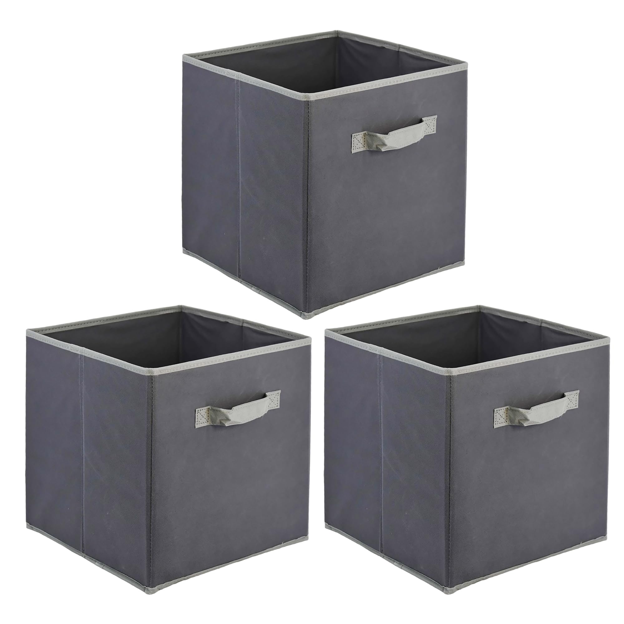 Geezy Grey Foldable Non-Woven Fabric Storage Cubes With Handle, 30X30x30cm, Set Of 3 - Toys, Books, And Clothes Storage Organiser - Suitable For Cube Storage Units, Closets, Shelves, Drawers