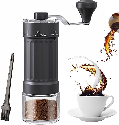 Miniatura 1 de Molinillo de café manual con 40 ajustes externos, molinillo de frijoles de manivela manual de 1.06 oz de capacidad, molinillo compacto de rebabas