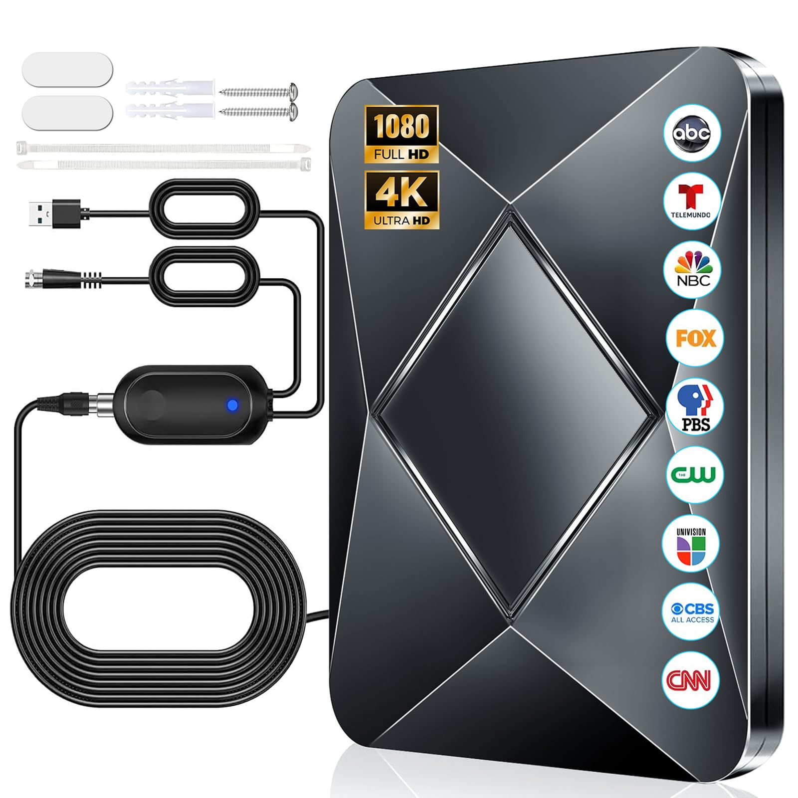 2026 Upgraded TV Antenna, 5000+ Miles Range Digital Antenna for Smart TV Indoor/Outdoor with Amplifier, 360° Reception HDTV Antenna for Local Channels Supports 4K 8K 1080p All TVs-40ft Coax Cable
