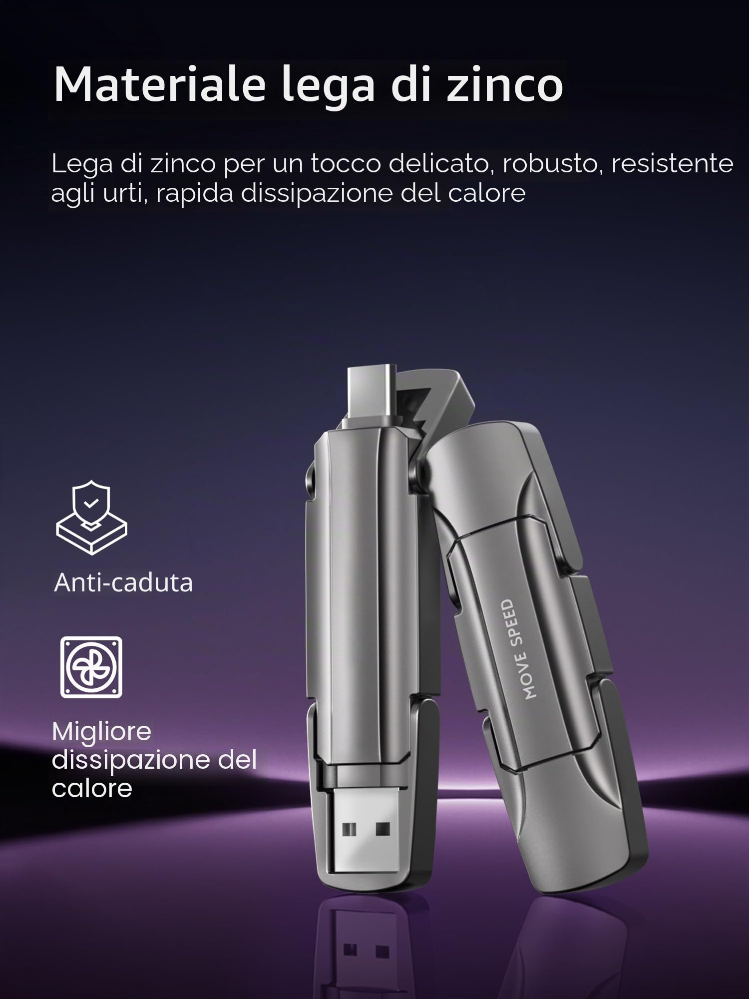 MOVE SPEED Chiavetta USB C da 512 GB – Chiavetta USB ad alta velocità con 1.000 MB/s, USB 3.2 Gen2 e tipo C Dual, con portachiavi e custodia in pelle