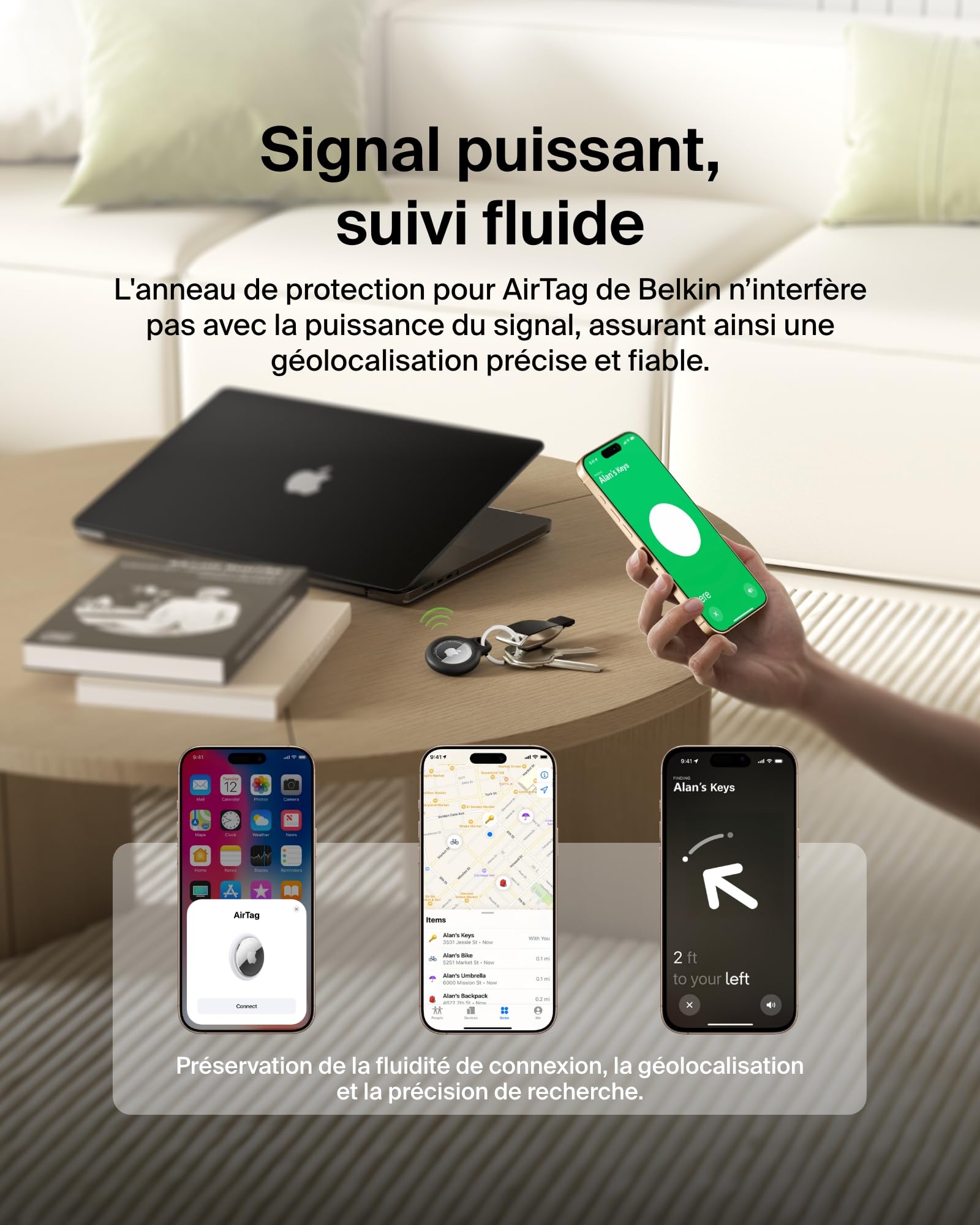 Belkin Anneau de protection avec attache en métal (protection pour AirTag, accessoire résistant aux rayures, Noir)