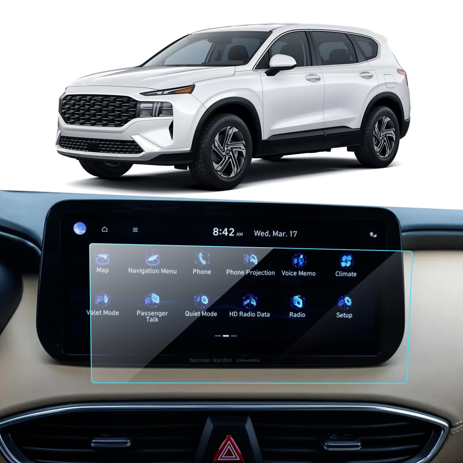 Car Screen Protector for 2021 2022 2023 Hyundai Santa Fe (SEL/XRT/Limited/Calligraphy) Hybrid Accessories Navigation Touchscreen Protector Film Tempered Glass HD Clear 10.25’’