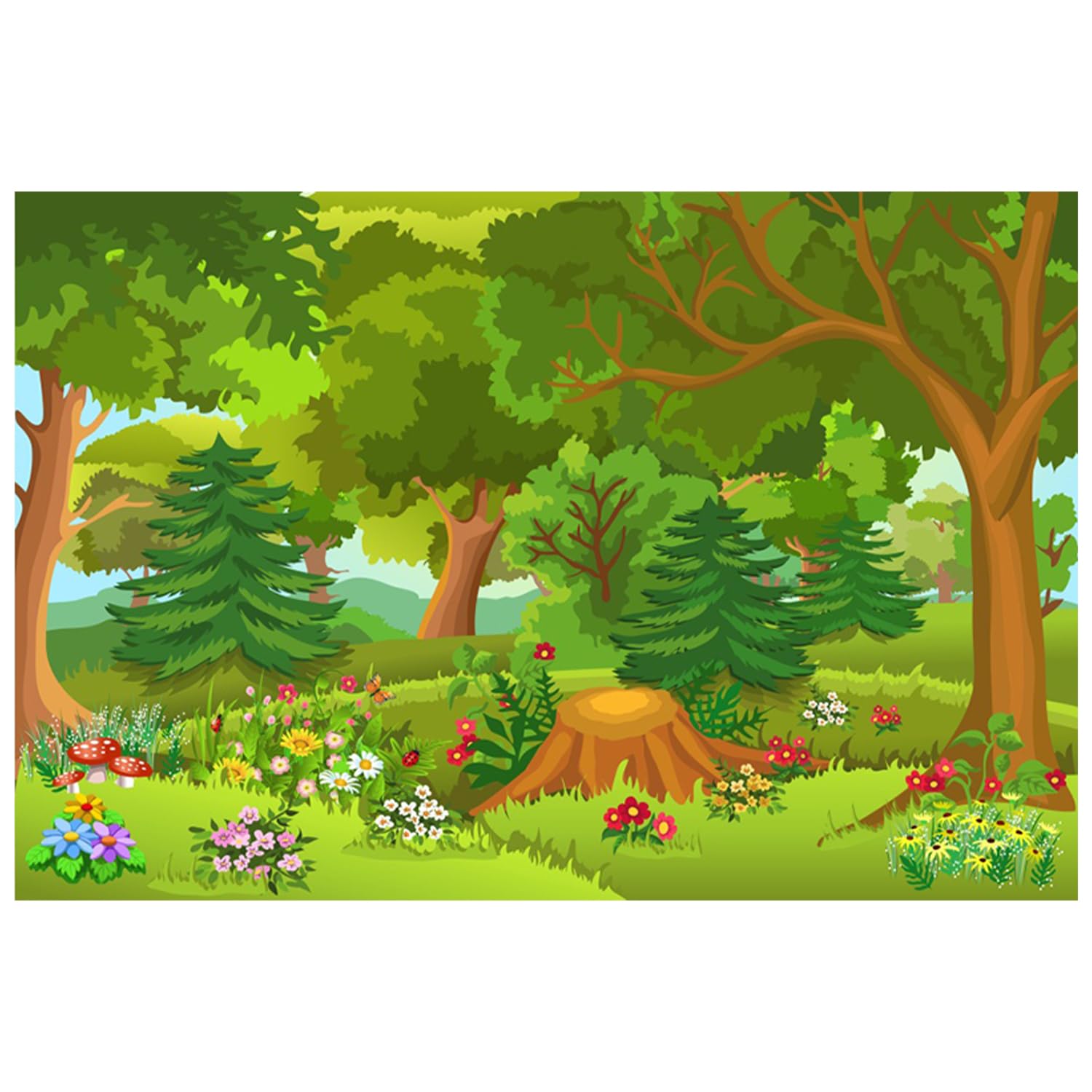 Caheansi 7x5 ft Cartoon Forest Backdrop Fairytale Forest with Colorful Flowers Mushroom Phtography Backdrop for Baby Shower Birthday Party Decorations Banner Photo Booth Props