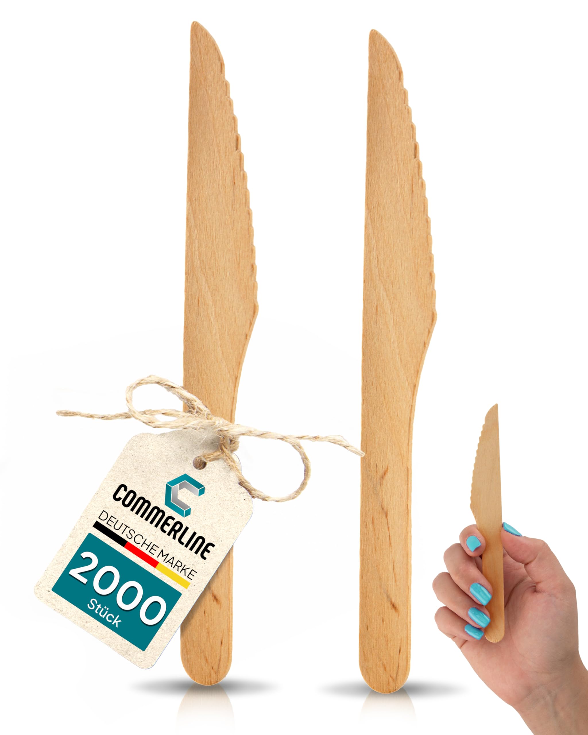 Commerline Set di Coltelli in Legno Monouso | 100/200/2000 Pezzi | Stoviglie Ecologiche Usa e Getta per Feste, Picnic, Eventi e Catering