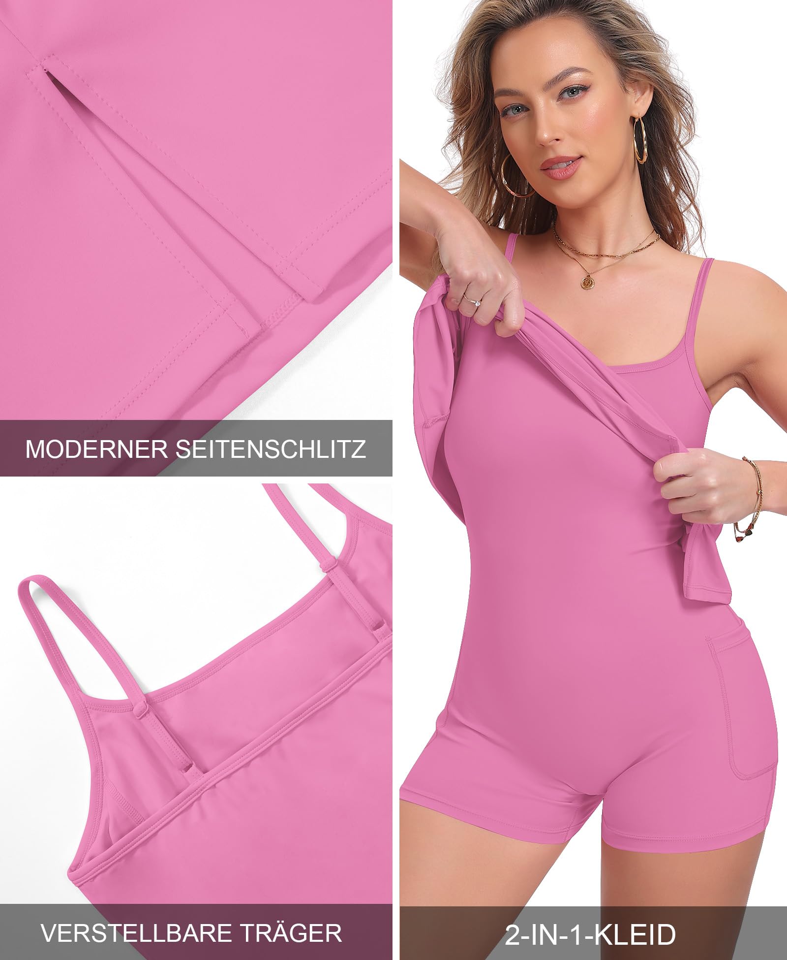 JoyGirl Vestido de tenis para mujer, sin mangas, con pantalones y bolsillos, cuello redondo, vestido deportivo de verano, ropa deportiva de golf