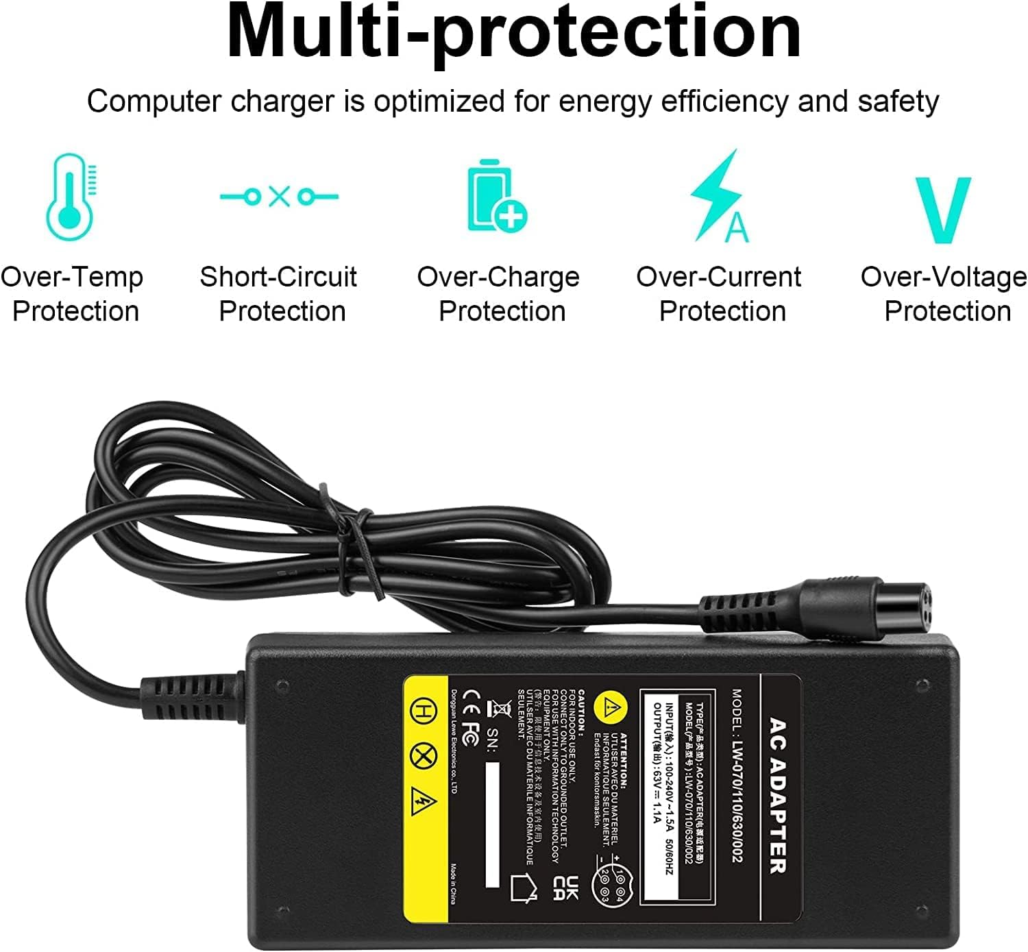 Tree.nb 4-Pin 8 mm scooter charger for Ninebot S/S-Max/Mini Lite/Mini Pro Segway, 63V 1.1a adapter compatible with NineBot, 4 Replacement Pong connector 7 713w+aCLi6L. AC SL1500
