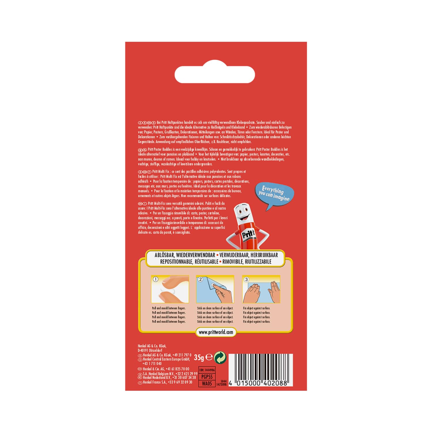 Pritt Multi Tack (1 pack de 65 pcs), cuadrados de masilla adhesiva blanca multiusos, adhesivo reposicionable y reutilizable para manualidades y proyectos de DIY