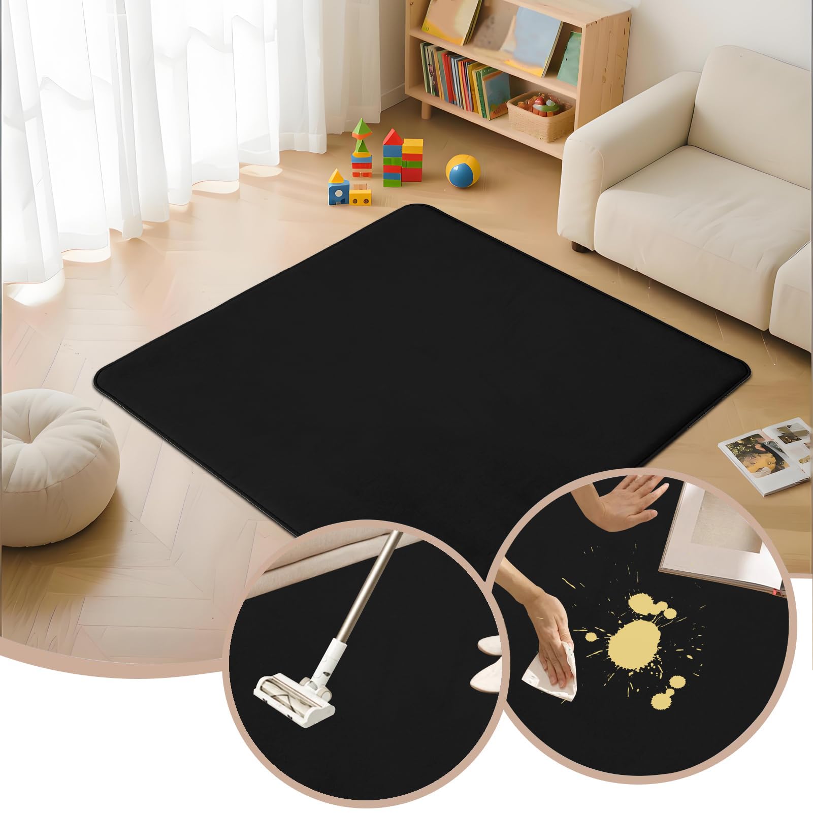 Krabbelmatte Baby spielmatte, 3cm Dick Kinderteppich Krabbeldecke Groß 150 x 200 cm Pures Schwarz, Teppich für Kinderzimmer, Schlafzimmern, Spielteppich Weich rutschfest