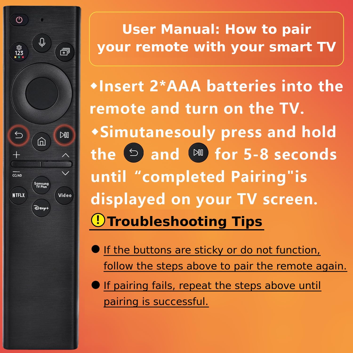 Repuesto para Control Remoto Samsung TV, para Todos los mandos a Distancia Samsung 2019-2026 para Smart TV con Control de Voz.