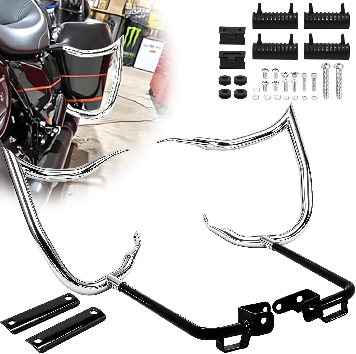 14-26 Chrome Rear Saddlebag Bracket Guard Bar for Harley Davidson