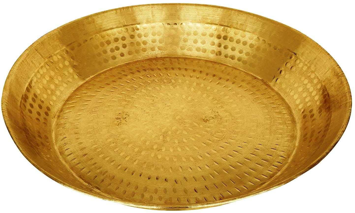 Will and Weaves Indian Traditional Brass Hammered Dough Mixer Atta Parant Size -12 Inch Parat Dough Maker