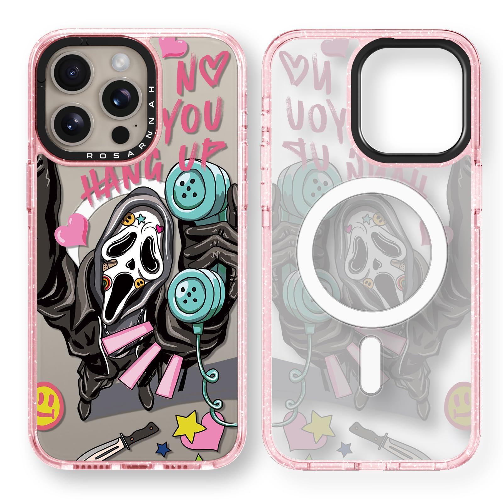 Rosarnnah for iPhone 15 Pro Case Cute - Compatible with Magsafe - Durable Shockproof 6.6 ft Drop Impact Phone Case - Funny Skeleton Design (6.1")