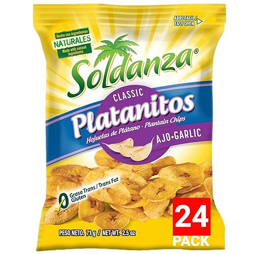 Soldanza Chips de plátano con ajo, 2.5 onzas (paquete de 24)