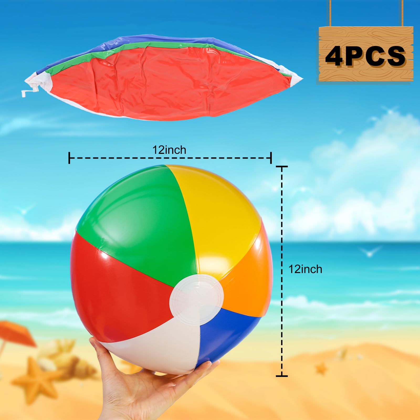 Paquete de 4 bolas de playa de 16 pulgadas, juguetes inflables de piscina arcoíris para juegos de agua de verano, recuerdos de fiesta en la playa 2
